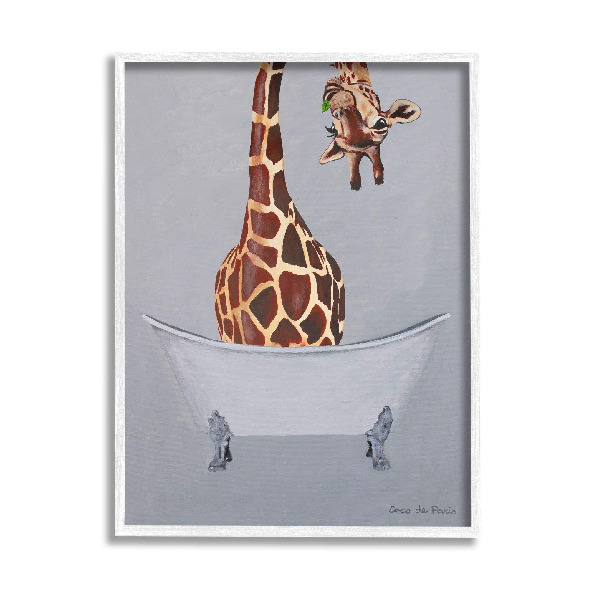 Stupell Industries Funny Giraffe Neck Bathtub Bathroom Theme Painting , 24 x 30, Design by Coco de Paris