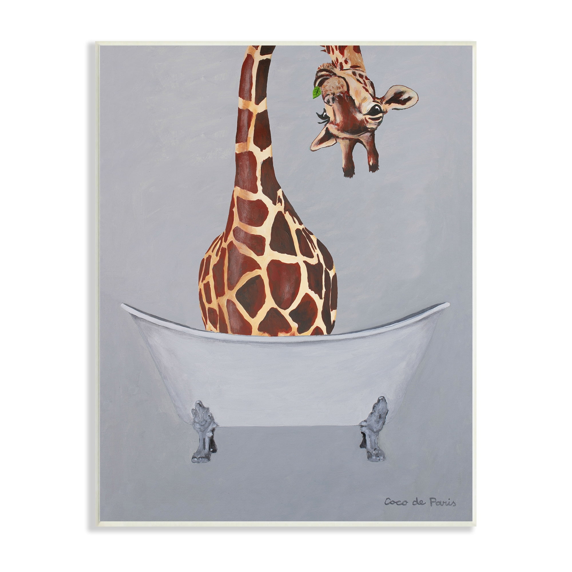 Funny Giraffe Neck Bathtub Bathroom Theme Wood Wall Plaque