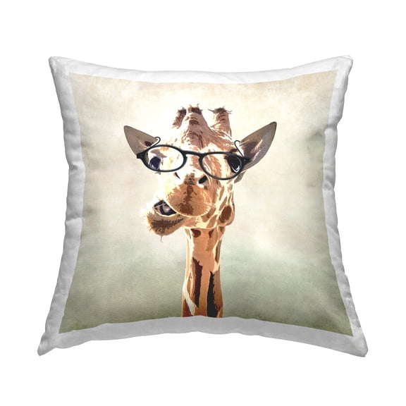 Stupell Industries Funny Giraffe Wearing Glasses Square Decorative Printed Throw Pillow, 18 x 18,