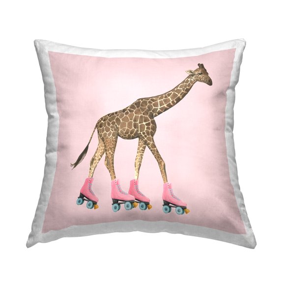 Stupell Industries Funny Giraffe Wearing Roller Skates Over Pink Kids Pink,18 x 7 x 18 Decorative Pillows