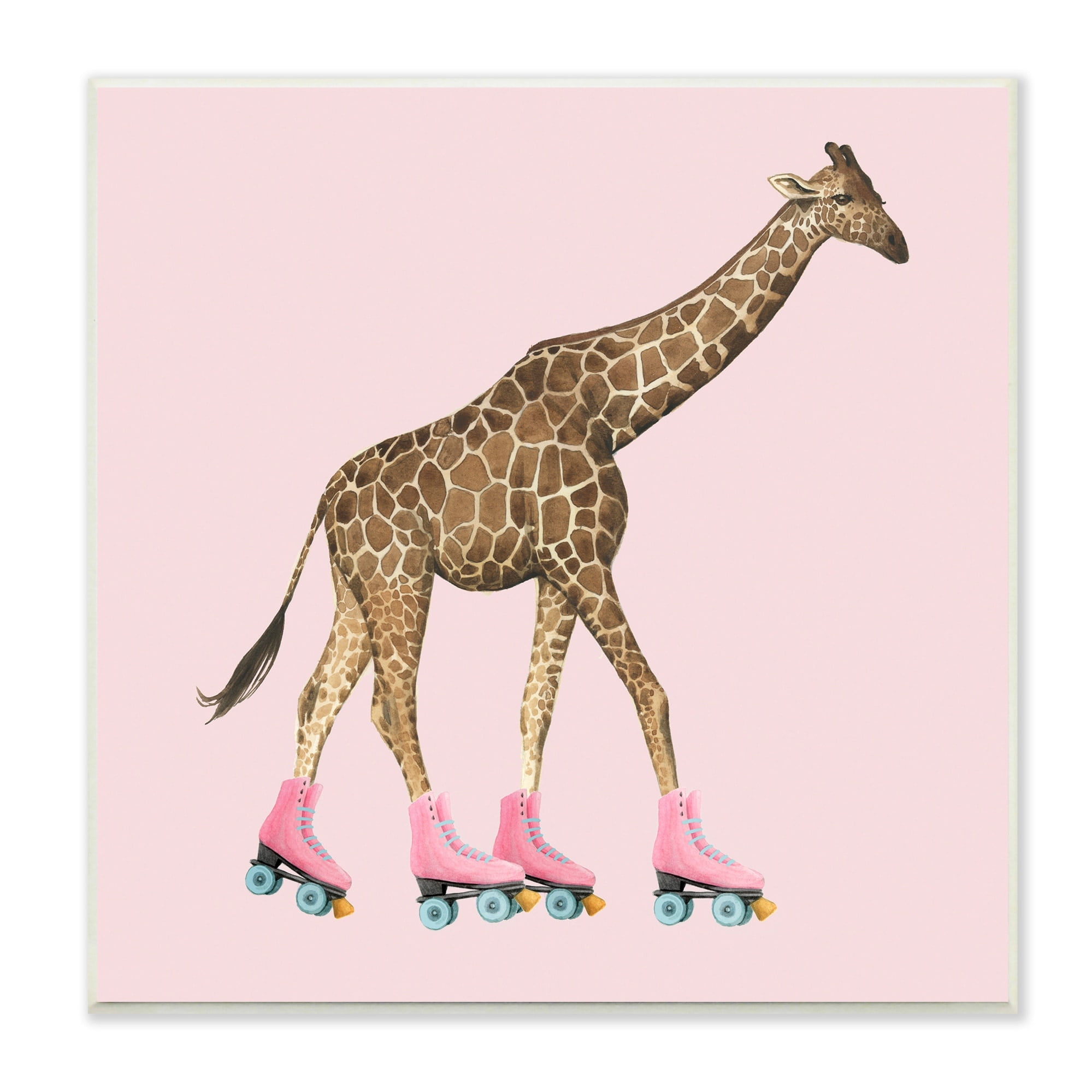 Stupell Industries Funny Giraffe Wearing Roller skates Cute Pink Design, 12 x 12, Design by Grace Popp