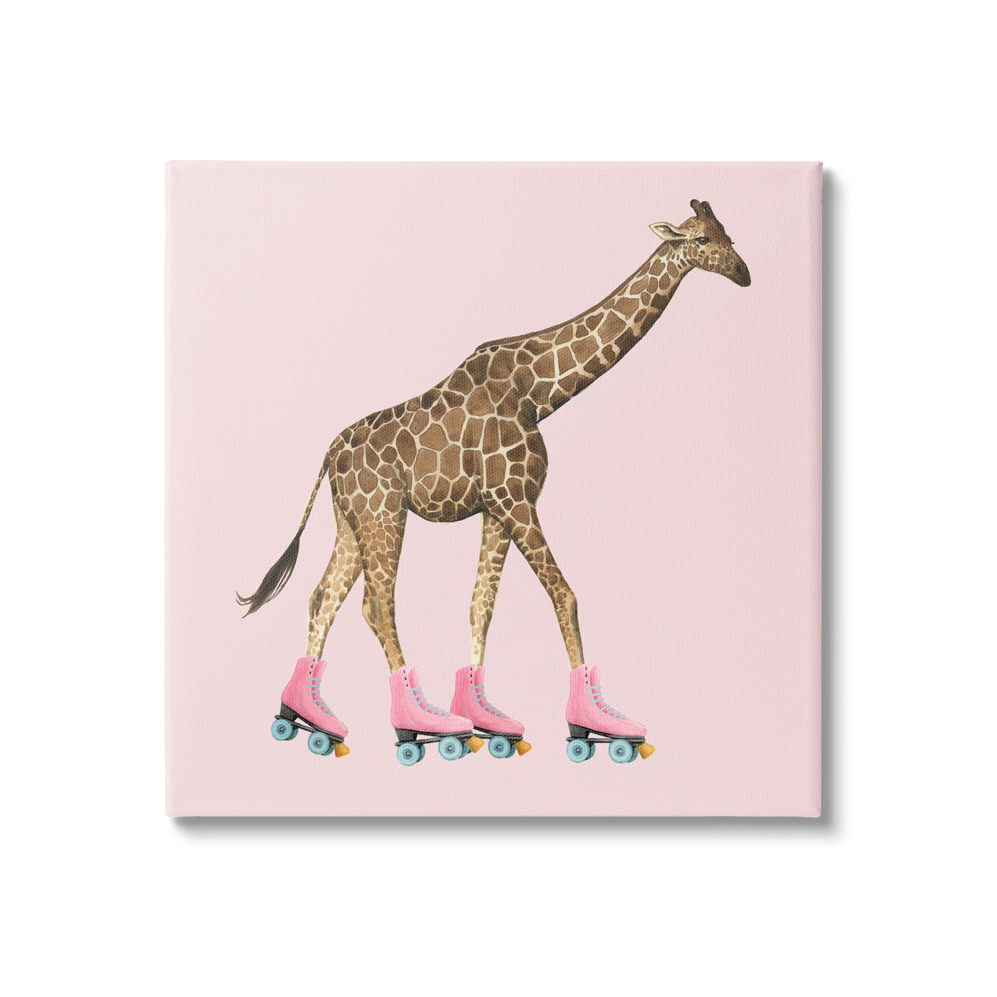 Stupell Industries Funny Giraffe Wearing Roller skates Cute Pink Design, 17 x 17, Design by Grace Popp