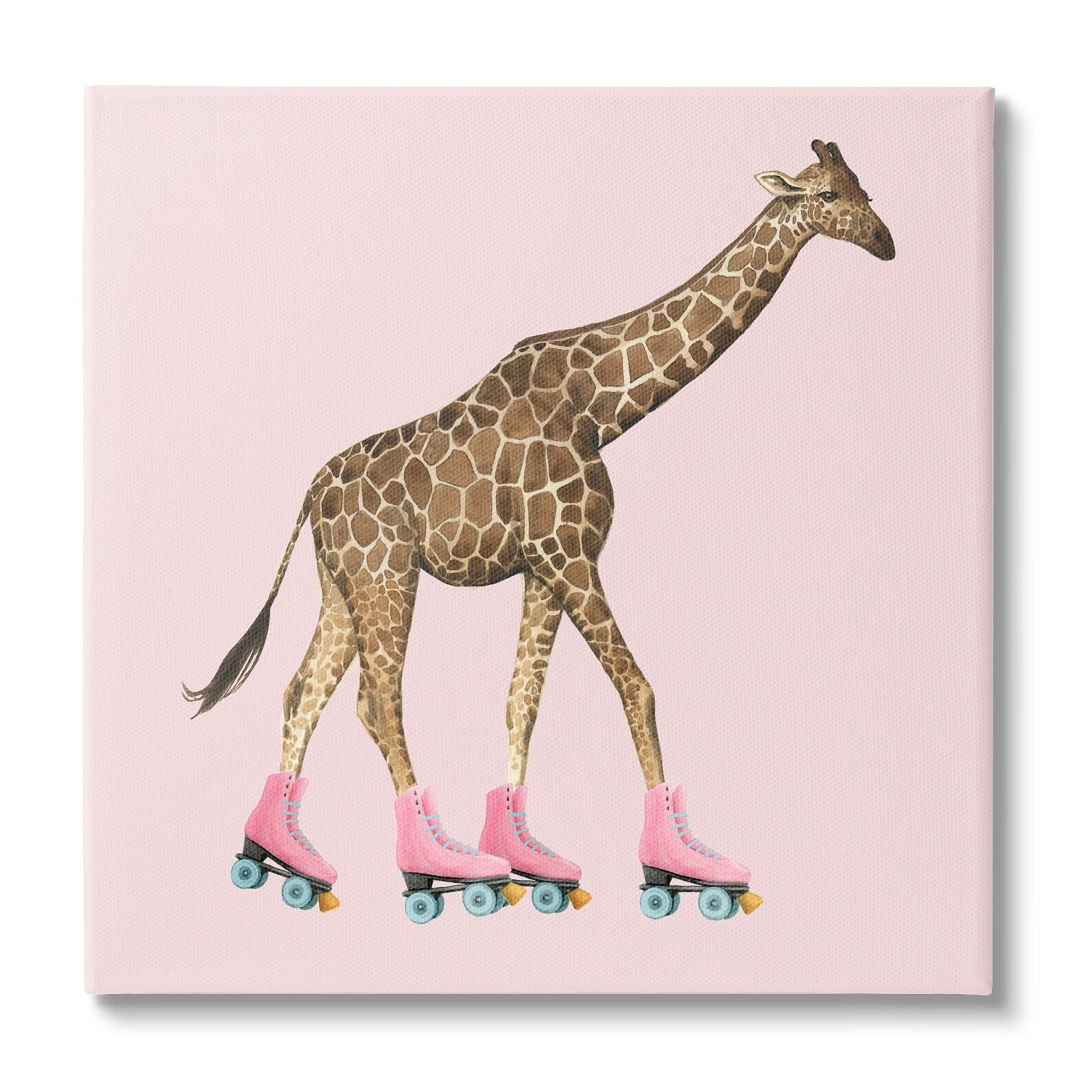 Stupell Industries Funny Giraffe Wearing Roller skates Cute Pink Design, 24 x 24, Design by Grace Popp