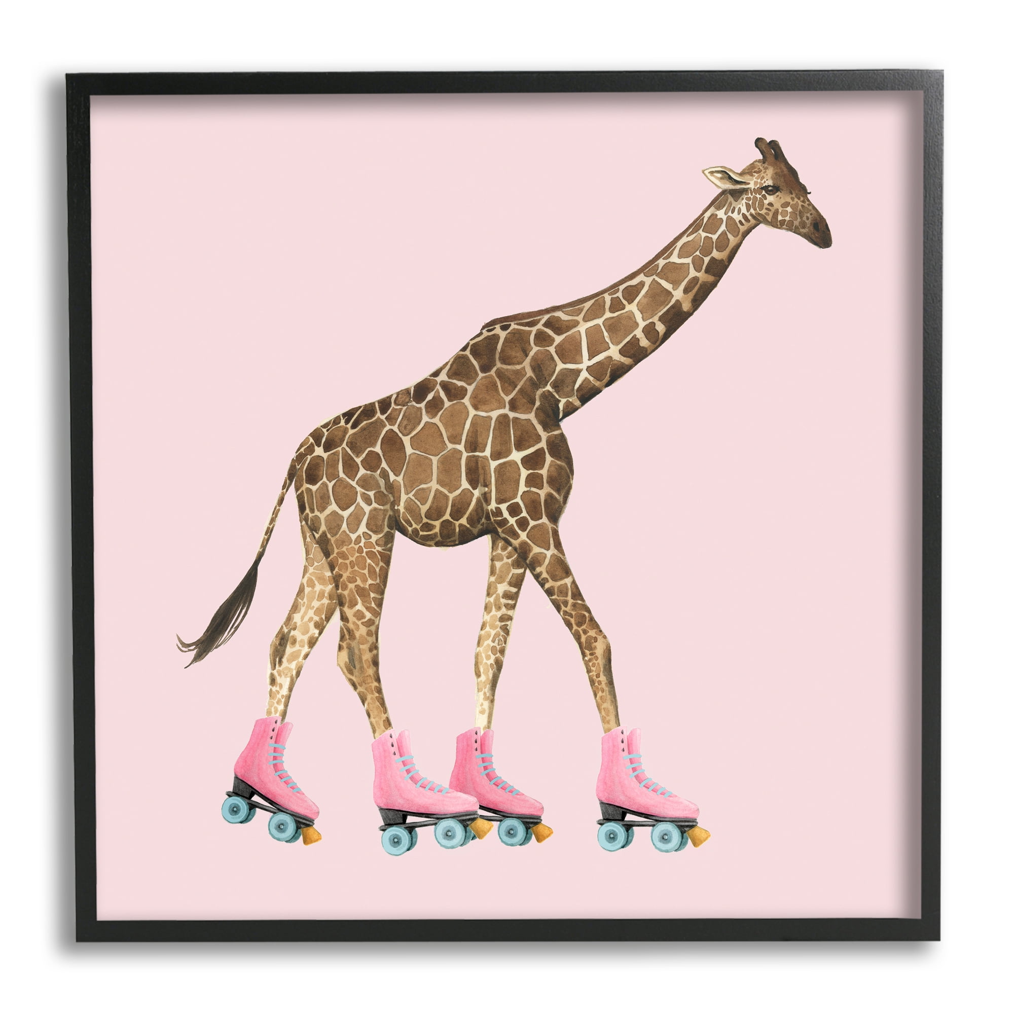 Stupell Industries Funny Giraffe Wearing Roller skates Cute Pink Design, 24 x 24, Design by Grace Popp