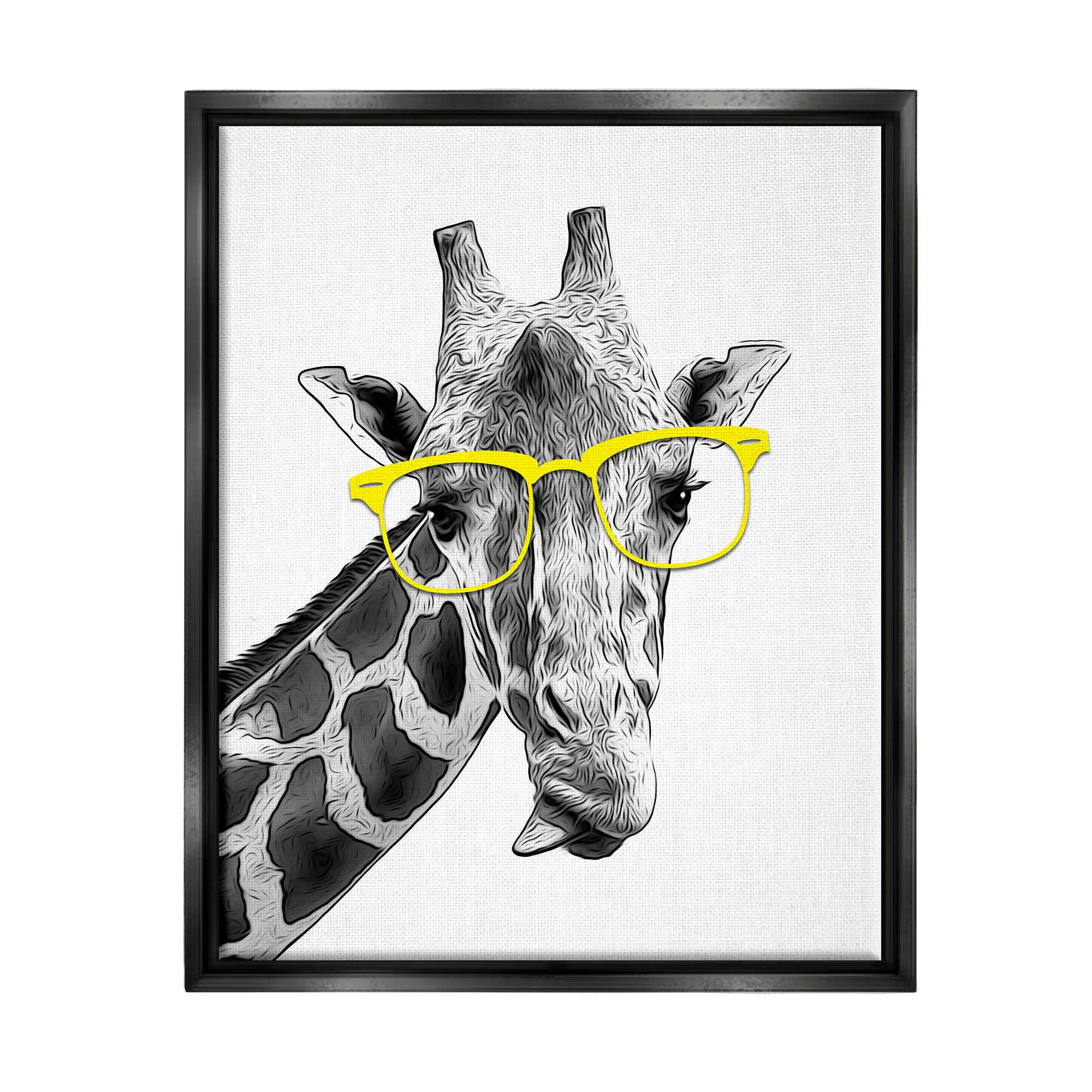 Stupell Industries Funny Giraffe Yellow Glasses Animals & Insects Painting Black Floater Framed Art Print Wall Art