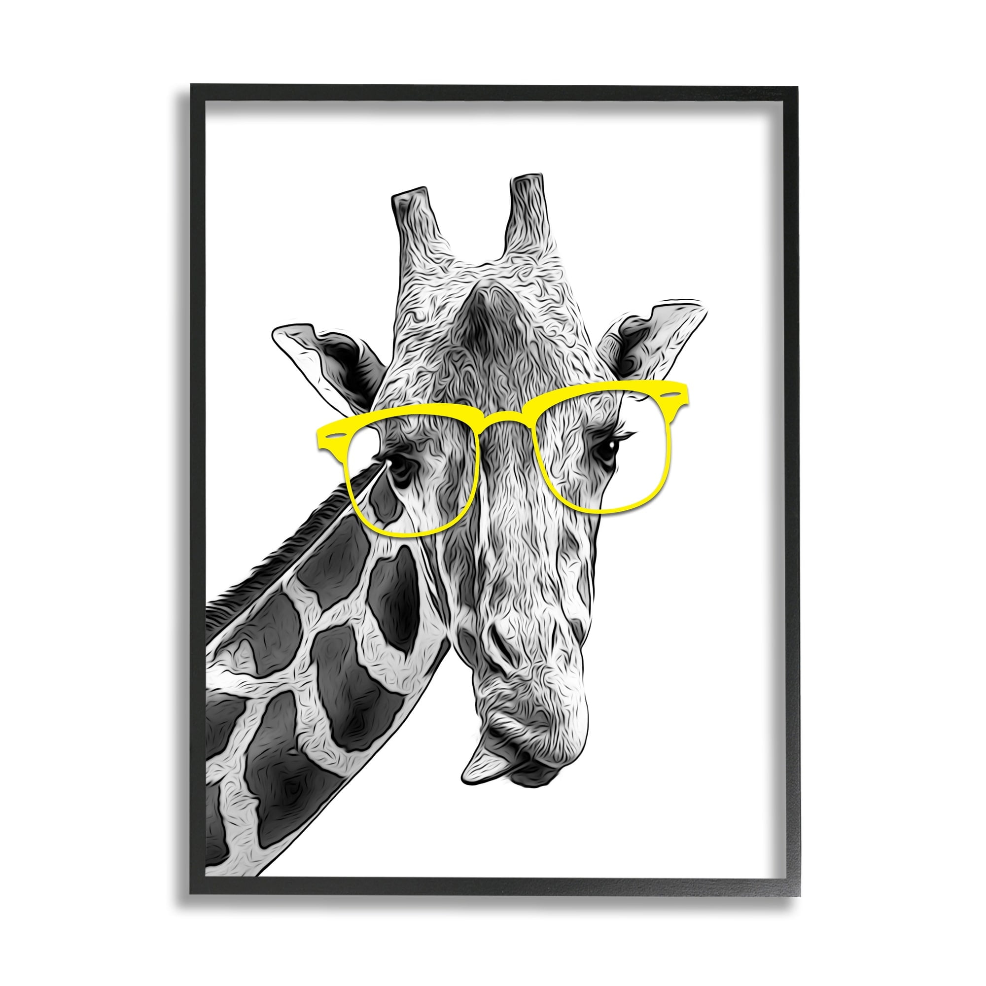 Stupell Industries Funny Giraffe Yellow Glasses Animals & Insects Painting Black Framed Art Print Wall Art