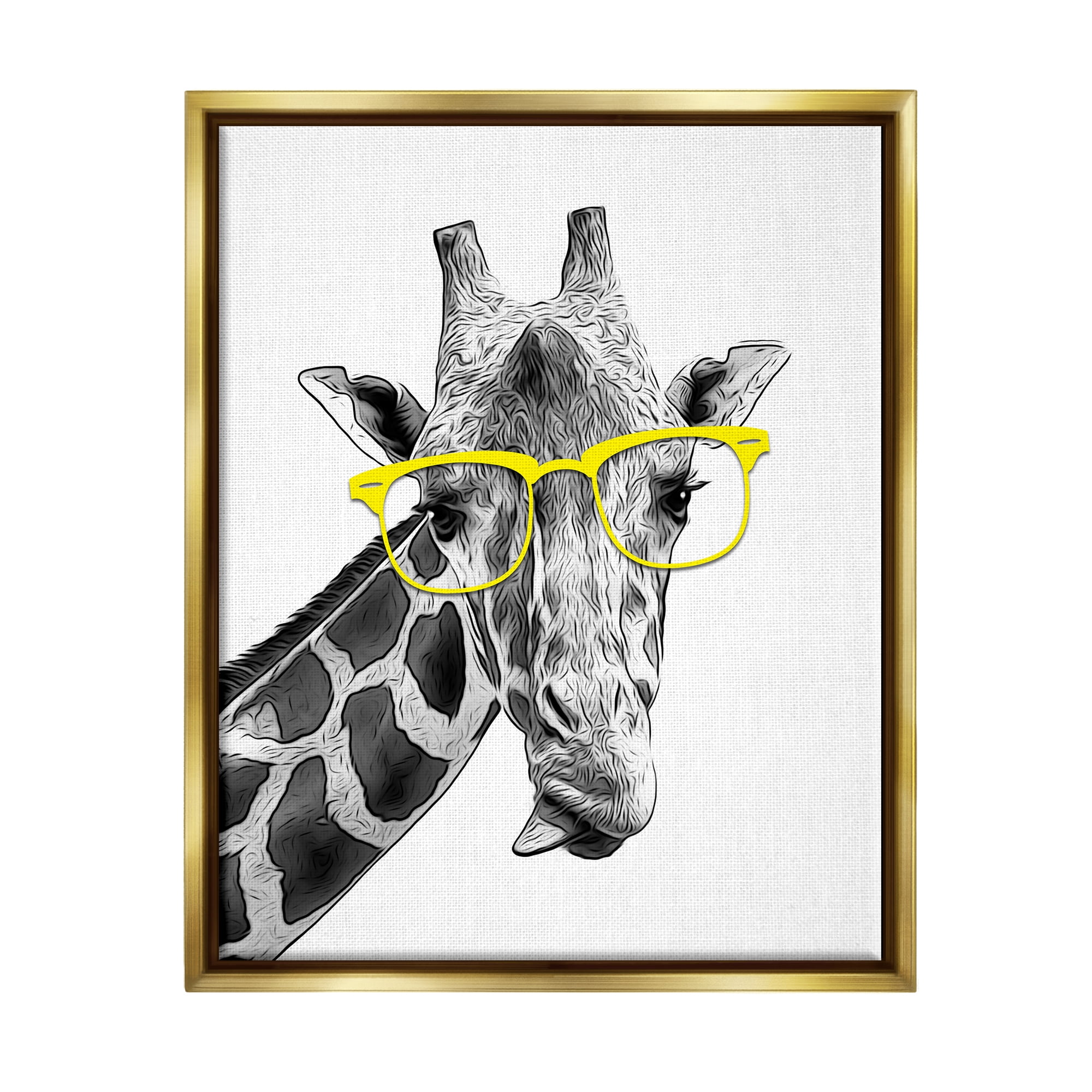 Stupell Industries Funny Giraffe Yellow Glasses Animals & Insects Painting Gold Floater Framed Art Print Wall Art