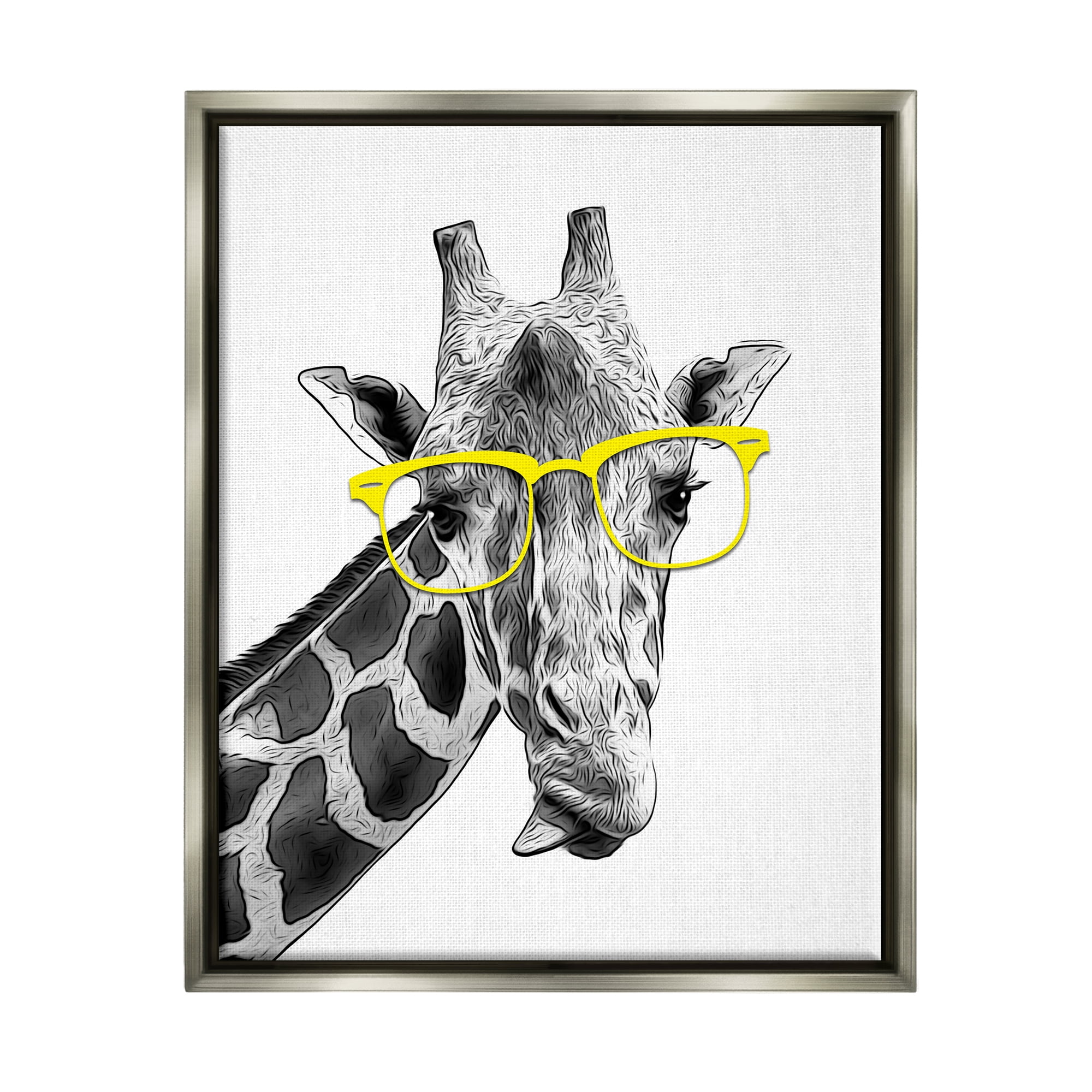 Stupell Industries Funny Giraffe Yellow Glasses Animals & Insects Painting Gray Floater Framed Art Print Wall Art