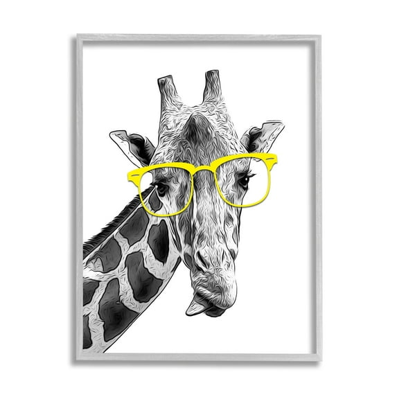 Stupell Industries Funny Giraffe Yellow Glasses Animals & Insects Painting Gray Framed Art Print Wall Art