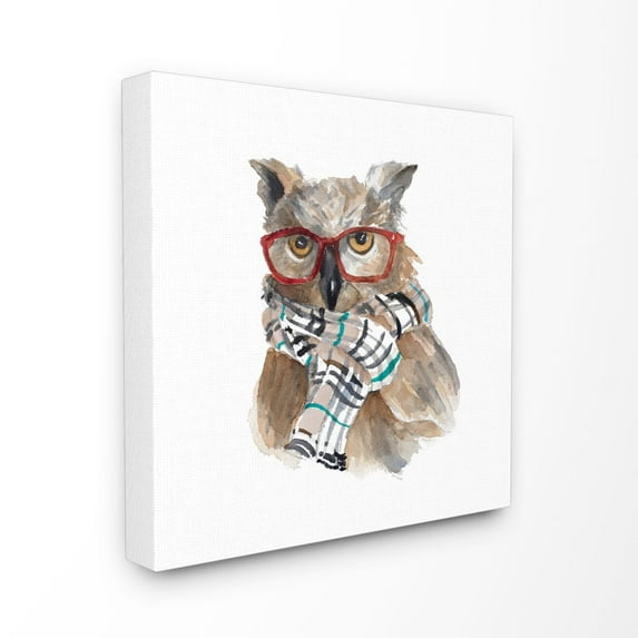Stupell Industries Funny Glasses Fashion Owl Animal Watercolor Painting Canvas Wall Art by Lanie Loreth