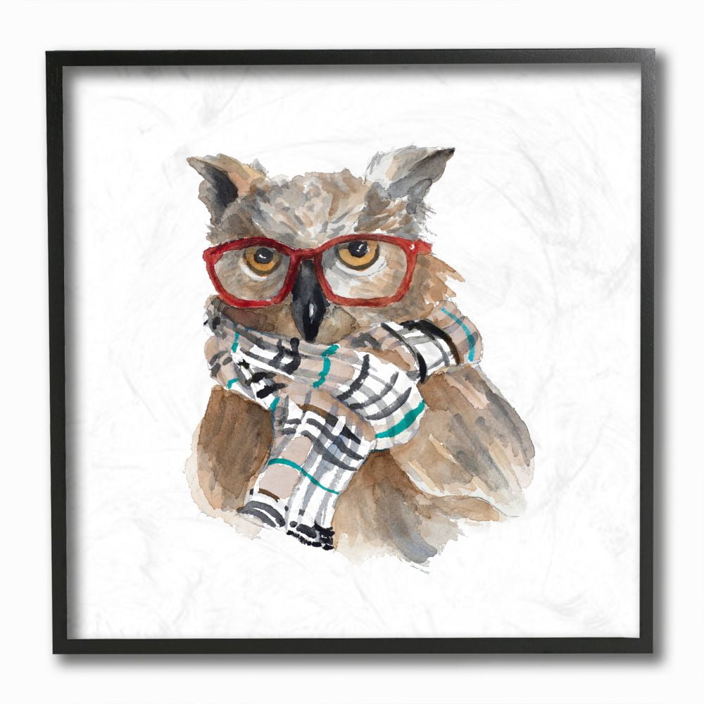 Stupell Industries Funny Glasses Fashion Owl Animal Watercolor Painting Framed Giclee Texturized Art by Lanie Loreth