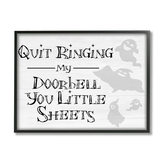 Stupell Industries Funny Halloween Typography Phrase Smiling Ghosts Silhouettes Graphic Art Black Framed Art Print Wall Art, Design by Daphne Polselli