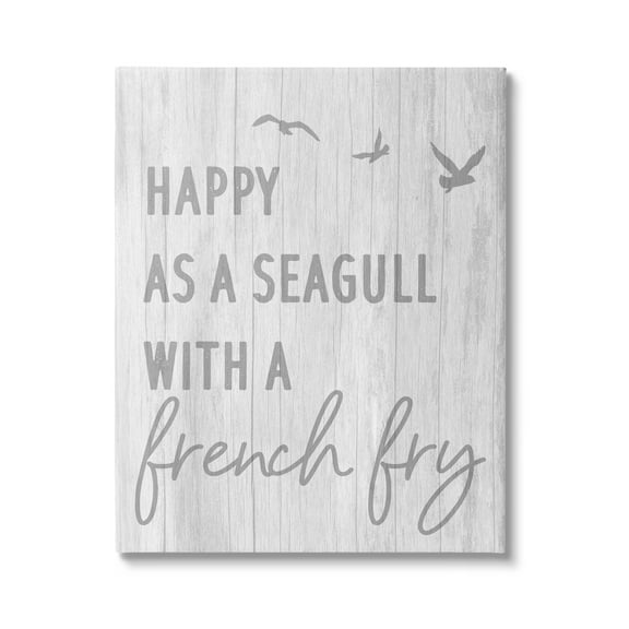 Stupell Industries Funny Happiness Phrase Rustic Seagull Beach Humor Graphic Art Gallery Wrapped Canvas Print Wall Art, Design by Daphne Polselli