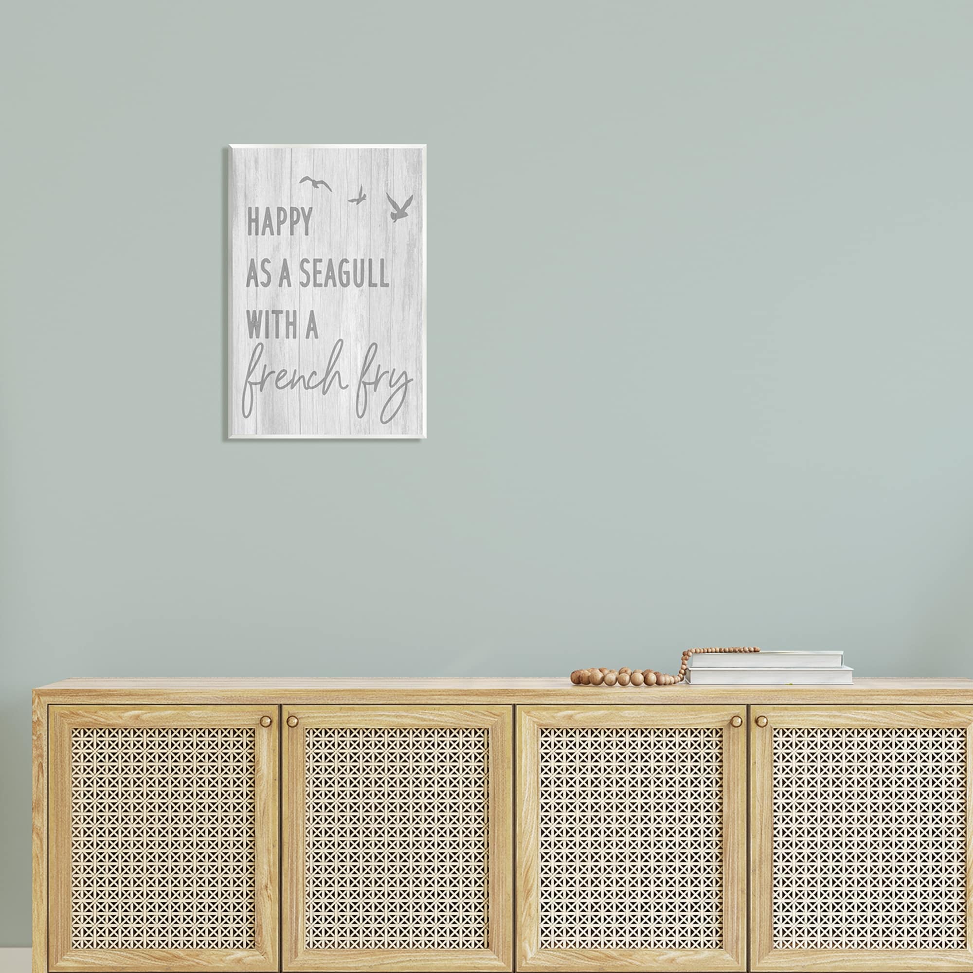 Stupell Industries Funny Happiness Phrase Rustic Seagull Beach Humor Graphic Art Unframed Art Print Wall Art, Design by Daphne Polselli