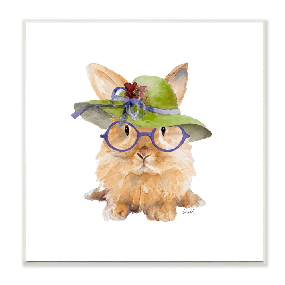 Stupell Industries Funny Hat Fashion Bunny Animal Watercolor Painting Wall Plaque Art by Lanie Loreth