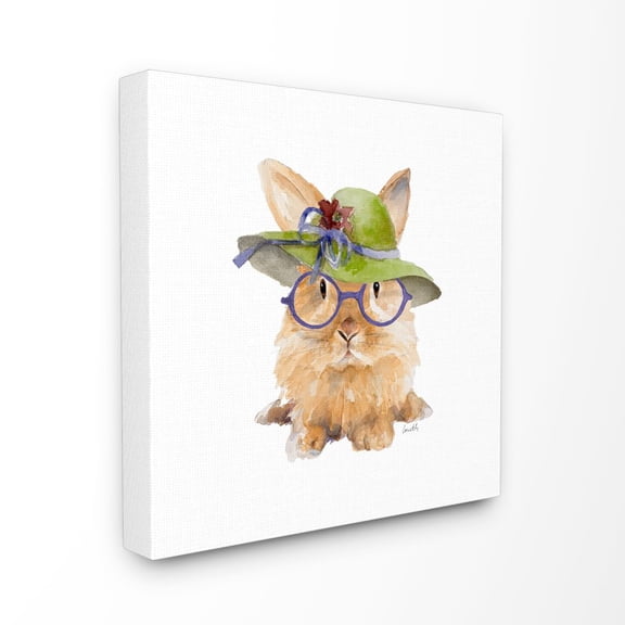 Stupell Industries Funny Hat Fashion Bunny Animal Watercolor Painting XL Canvas Wall Art by Lanie Loreth