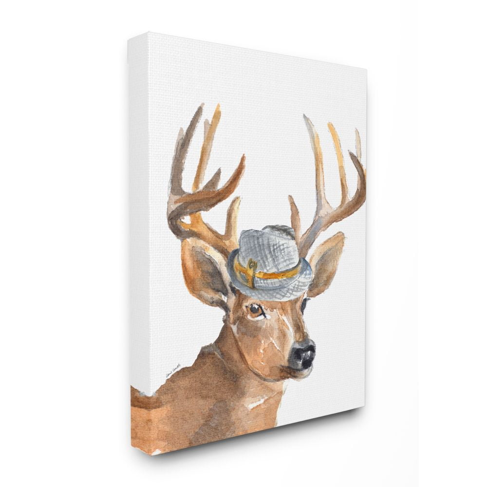 Stupell Industries Funny Hat Fashion Deer Animal Watercolor Painting Canvas Wall Art by Lanie Loreth