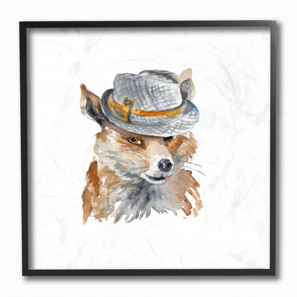 Stupell Industries Funny Hat Fashion Fox Animal Watercolor Painting Framed Giclee Texturized Art by Lanie Loreth