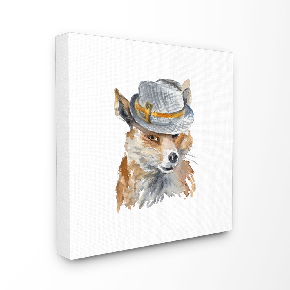 Stupell Industries Funny Hat Fashion Fox Animal Watercolor Painting XL Canvas Wall Art by Lanie Loreth