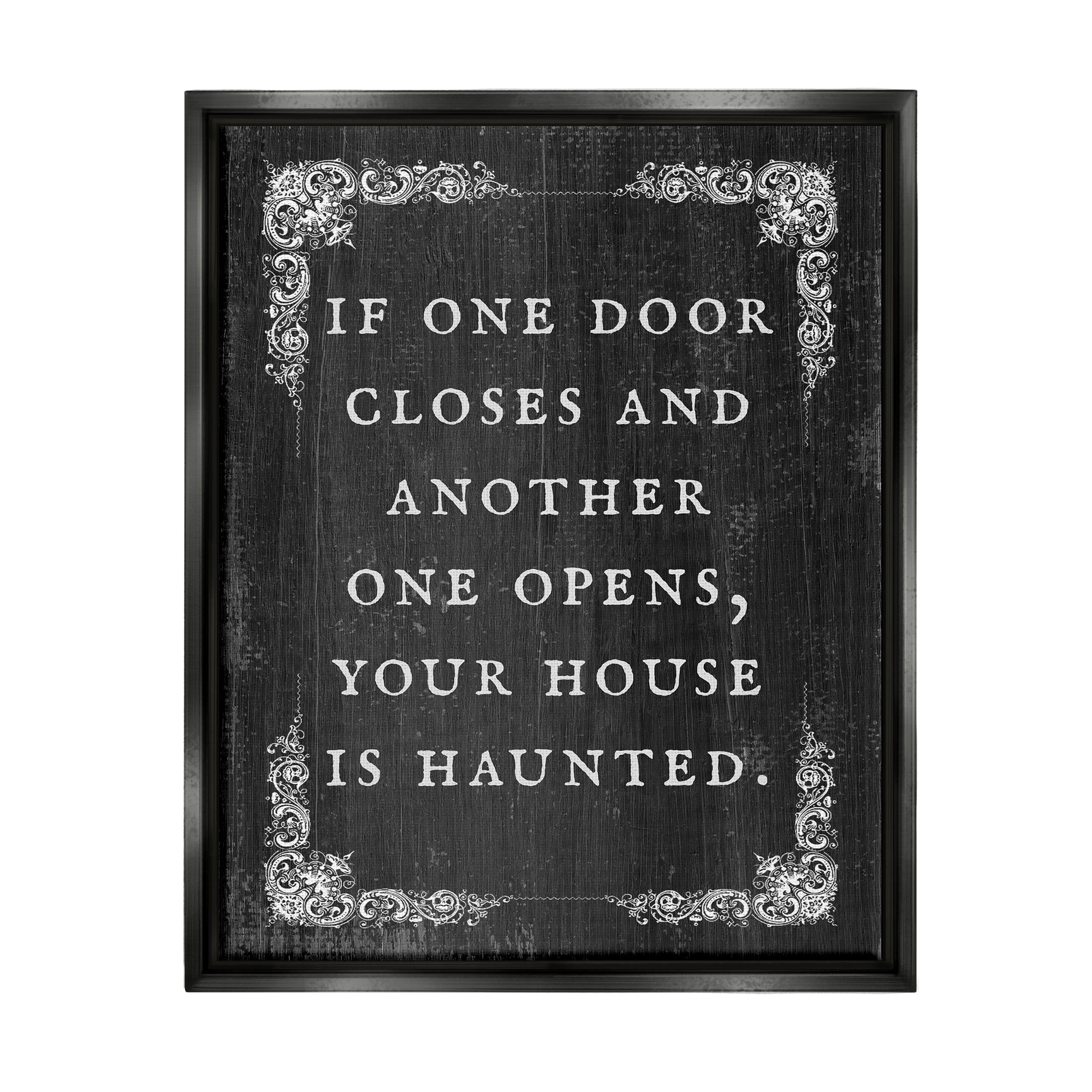 Stupell Industries Funny Haunted House Phrase Holiday Painting Black Floater Framed Art Print Wall Art, 17 x 21