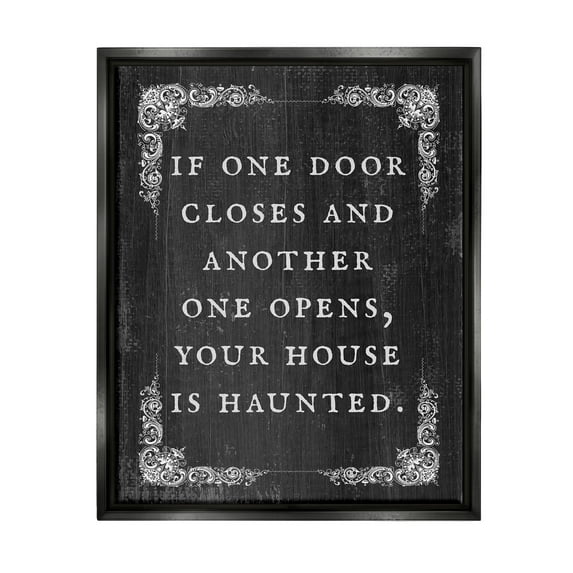 Stupell Industries Funny Haunted House Phrase Holiday Painting Black Floater Framed Art Print Wall Art, 17 x 21