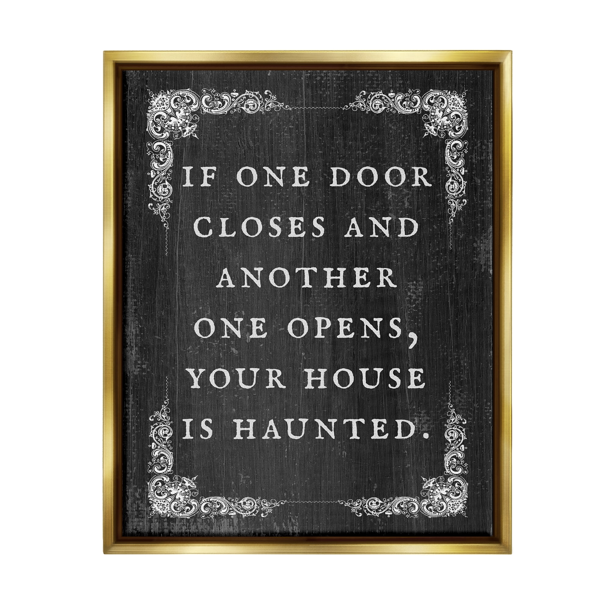 Stupell Industries Funny Haunted House Phrase Holiday Painting Gold Floater Framed Art Print Wall Art, 17 x 21