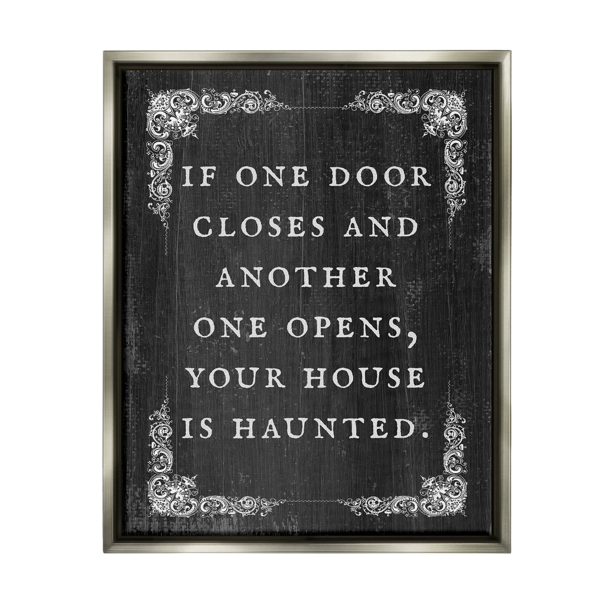 Stupell Industries Funny Haunted House Phrase Holiday Painting Gray Floater Framed Art Print Wall Art, 25 x 31