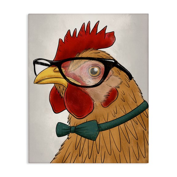Stupell Industries Funny Hipster Rooster Animals Painting Wrapped Canvas Canvas Art Print Wall Art, 24 x 30