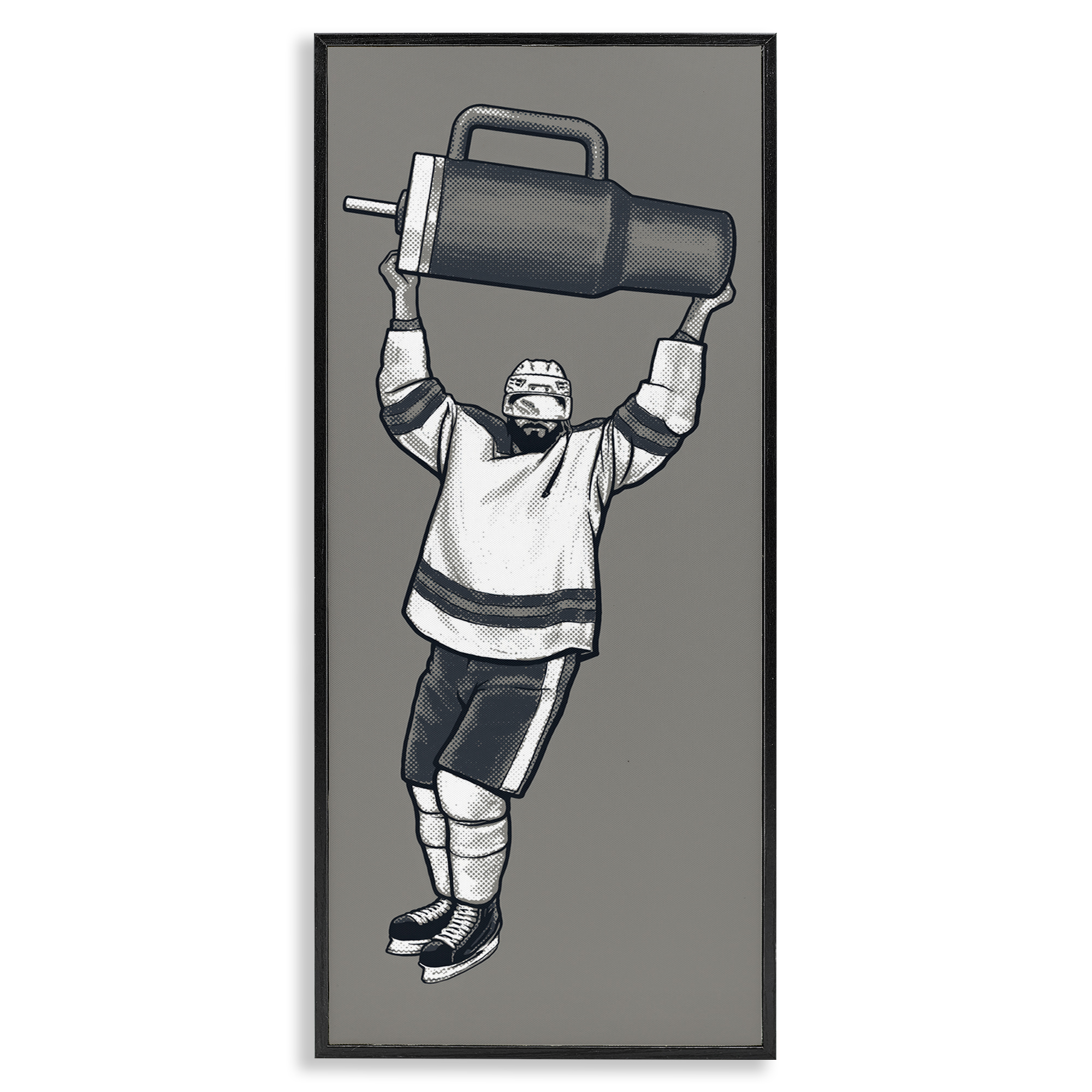 Stupell Industries Funny Hockey Trophy Pun Sports Painting Black Framed Art Print Wall Art, 10 x 24