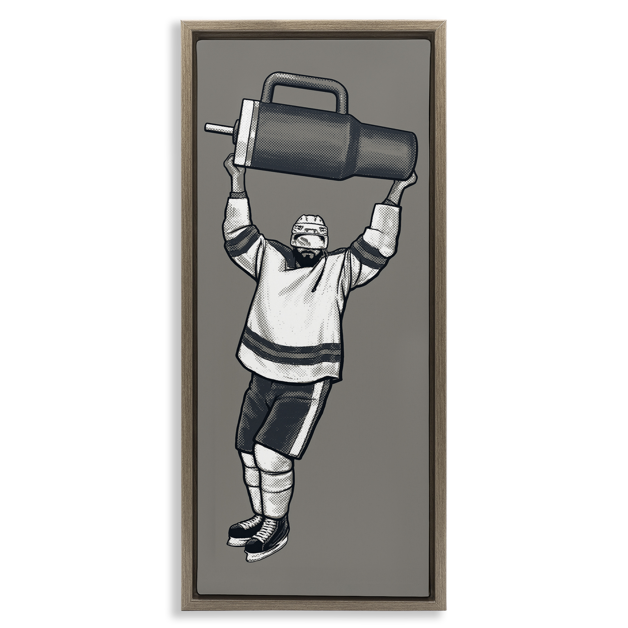 Stupell Industries Funny Hockey Trophy Pun Sports Painting Brown Floater Framed Canvas Art Print Wall Art, 11 x 25