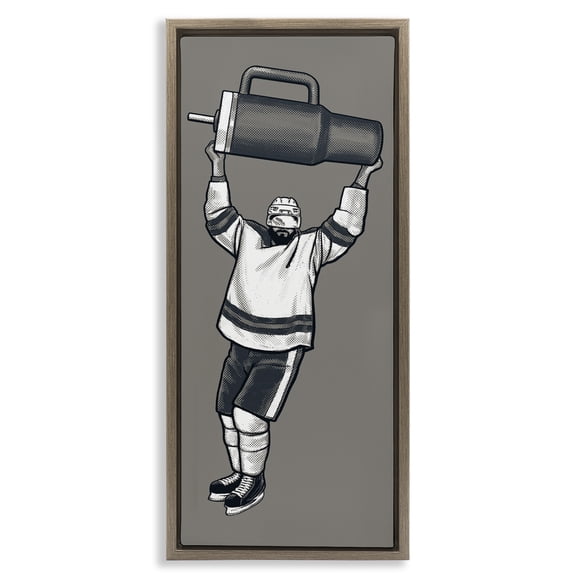 Stupell Industries Funny Hockey Trophy Pun Sports Painting Brown Floater Framed Canvas Art Print Wall Art, 11 x 25