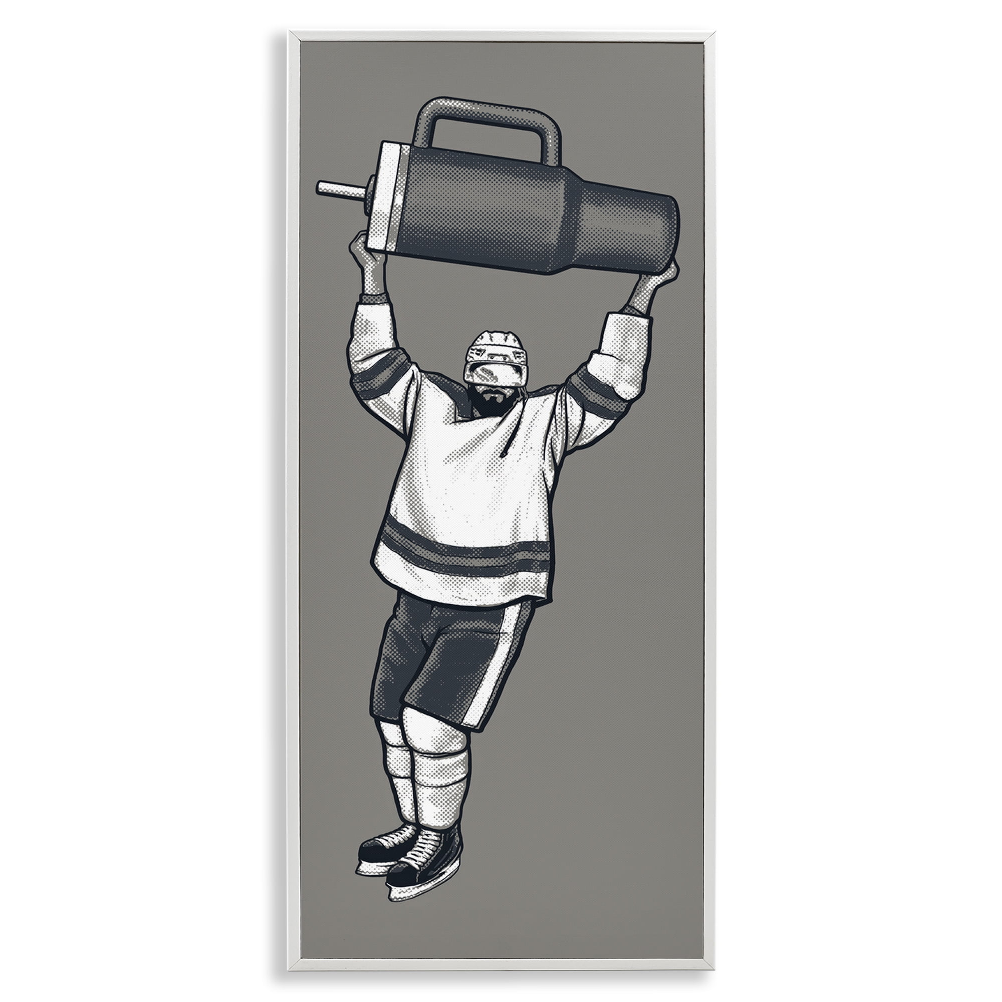 Stupell Industries Funny Hockey Trophy Pun Sports Painting White Framed Art Print Wall Art, 10 x 24