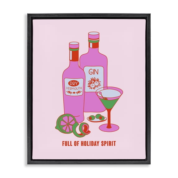 Stupell Industries Eclectic Funny Holiday Spirit Drinks Black Floating Frame Canvas Art, 17 x 21, by House of Lulu