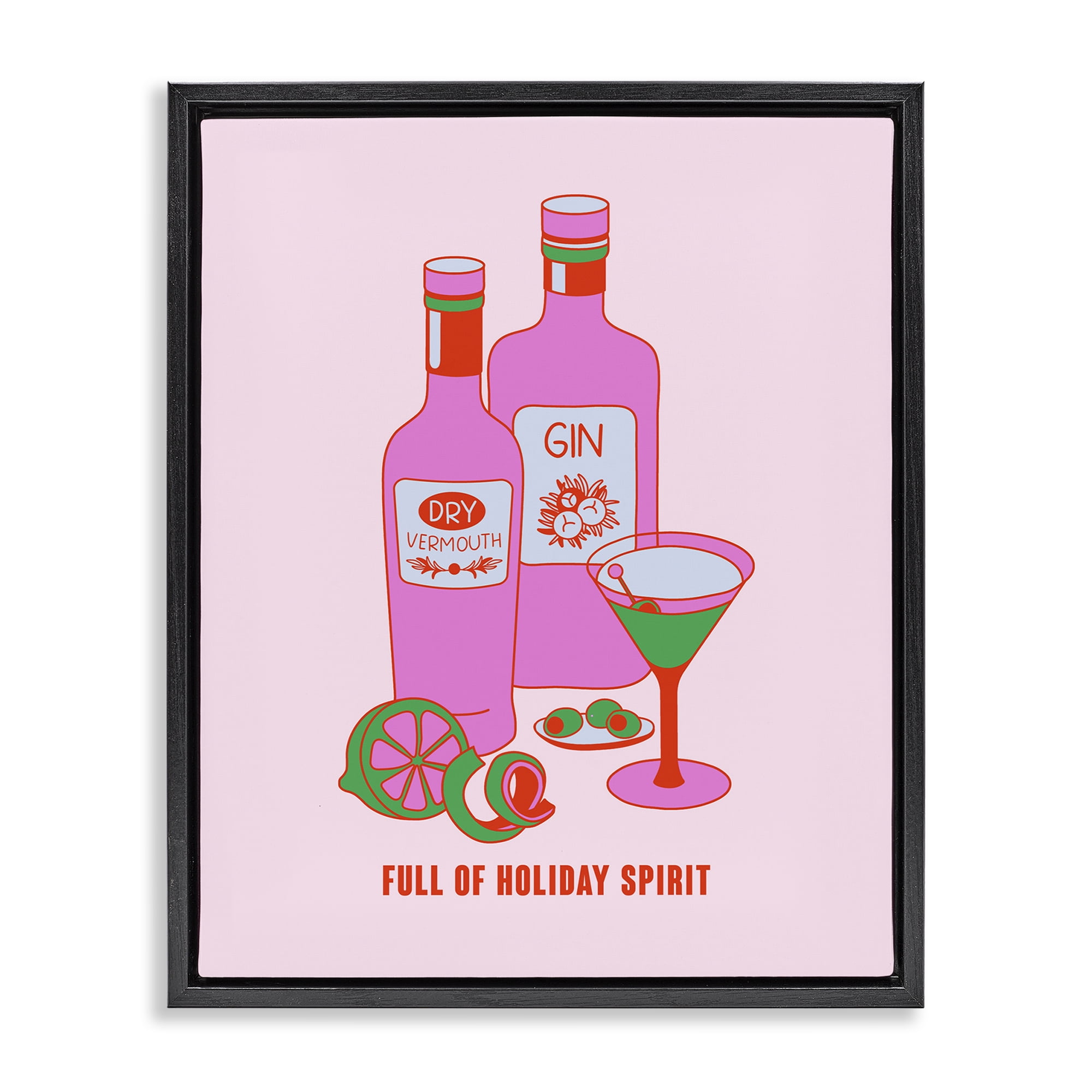 Stupell Industries Funny Holiday Spirit Drinks Food & Beverage Painting Black Floater Framed Canvas Art Print Wall Art, 25 x 31
