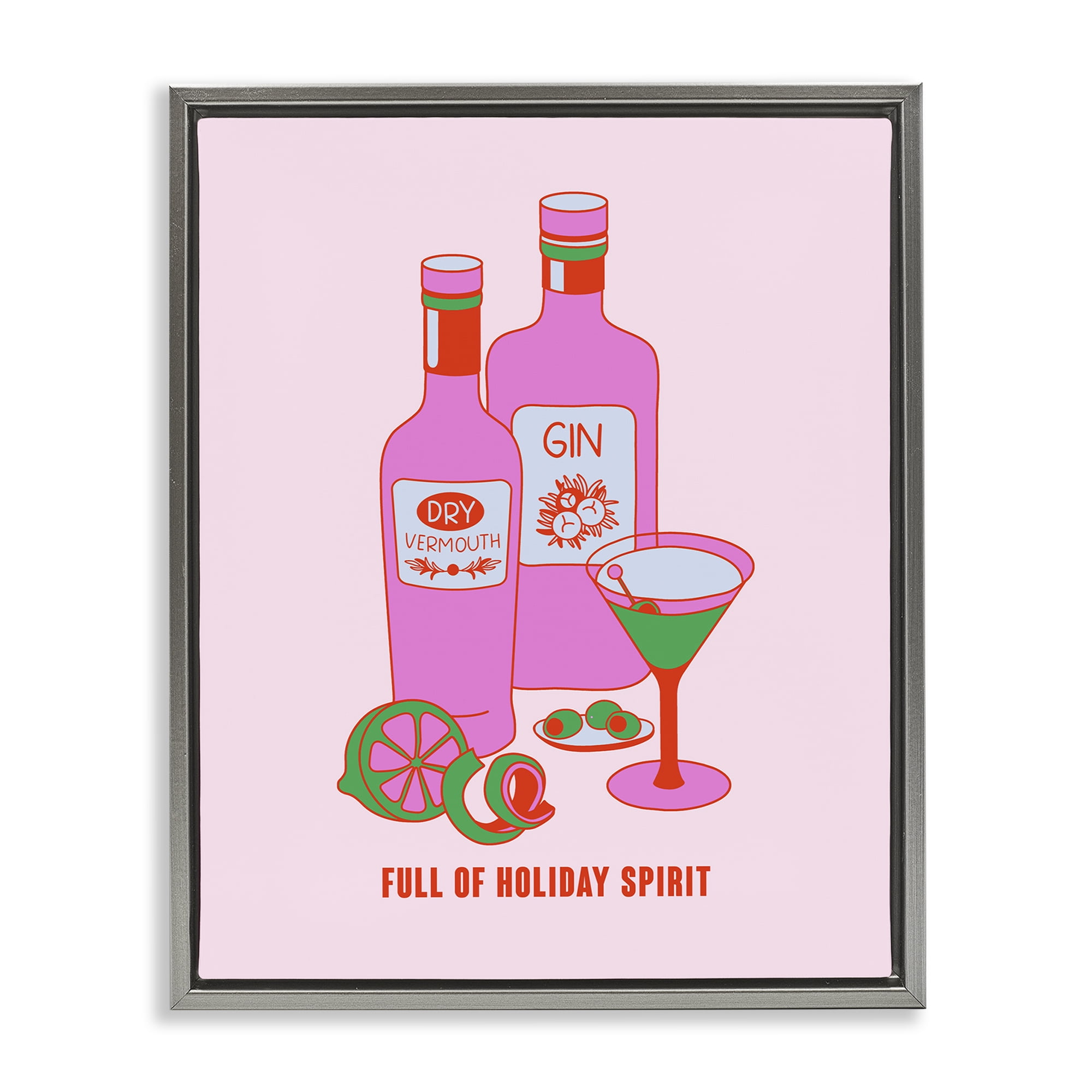 Stupell Industries Funny Holiday Spirit Drinks Food & Beverage Painting Gray Floater Framed Canvas Art Print Wall Art, 17 x 21