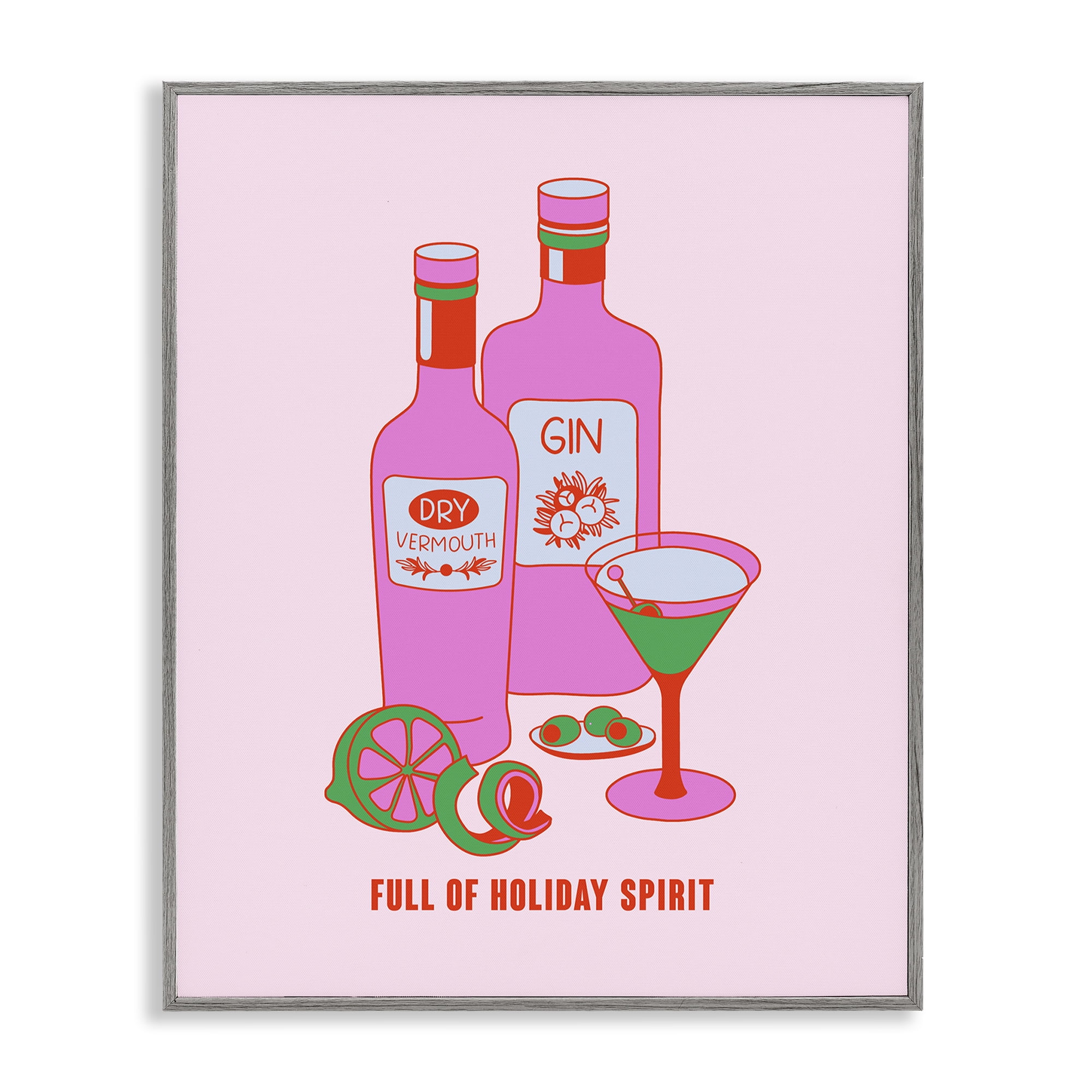 Stupell Industries Funny Holiday Spirit Drinks Food & Beverage Painting Gray Framed Art Print Wall Art, 16 x 20