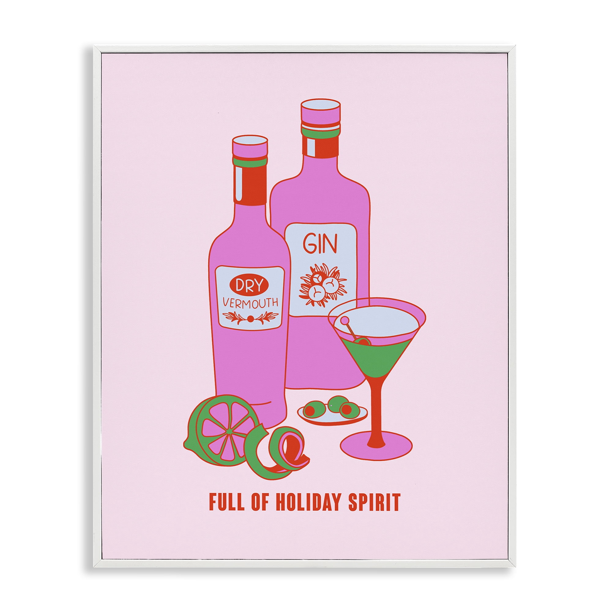 Stupell Industries Funny Holiday Spirit Drinks Food & Beverage Painting White Framed Art Print Wall Art, 11 x 14