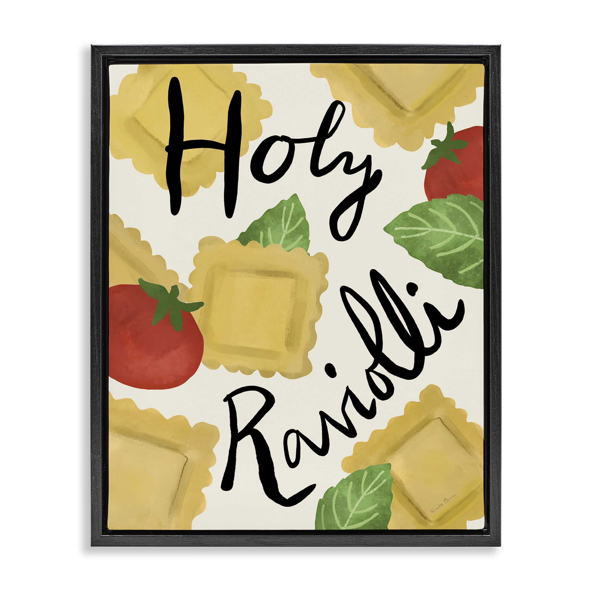 Stupell Industries Funny Holy Ravioli Food & Beverage Painting Black Floater Framed Art Print Wall Art, 25 x 31
