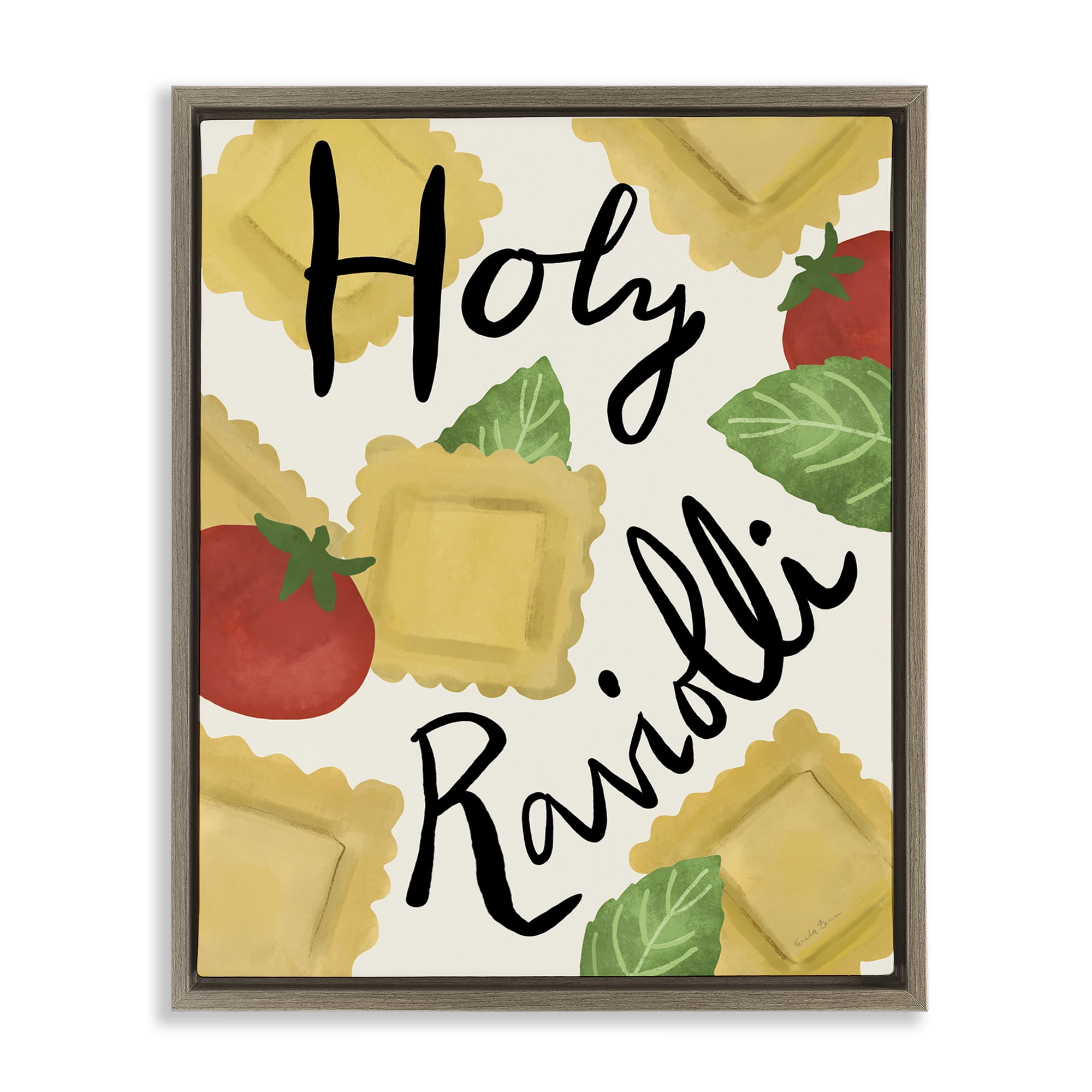 Stupell Industries Funny Holy Ravioli Food & Beverage Painting Brown Floater Framed Art Print Wall Art, 17 x 21