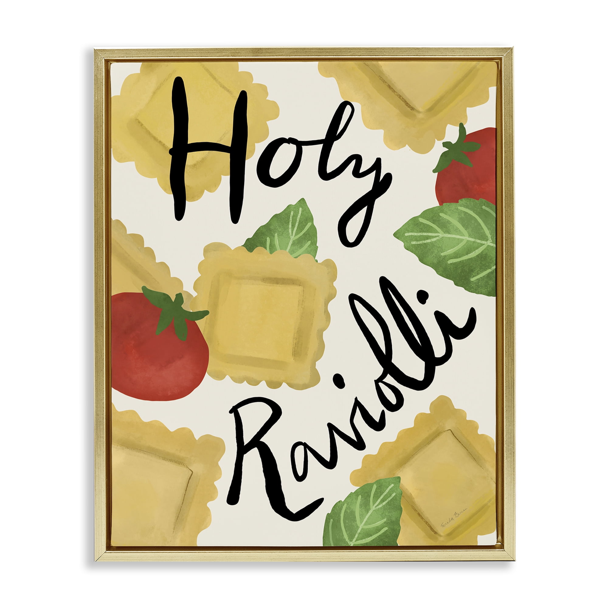 Stupell Industries Funny Holy Ravioli Food & Beverage Painting Gold Floater Framed Art Print Wall Art, 17 x 21