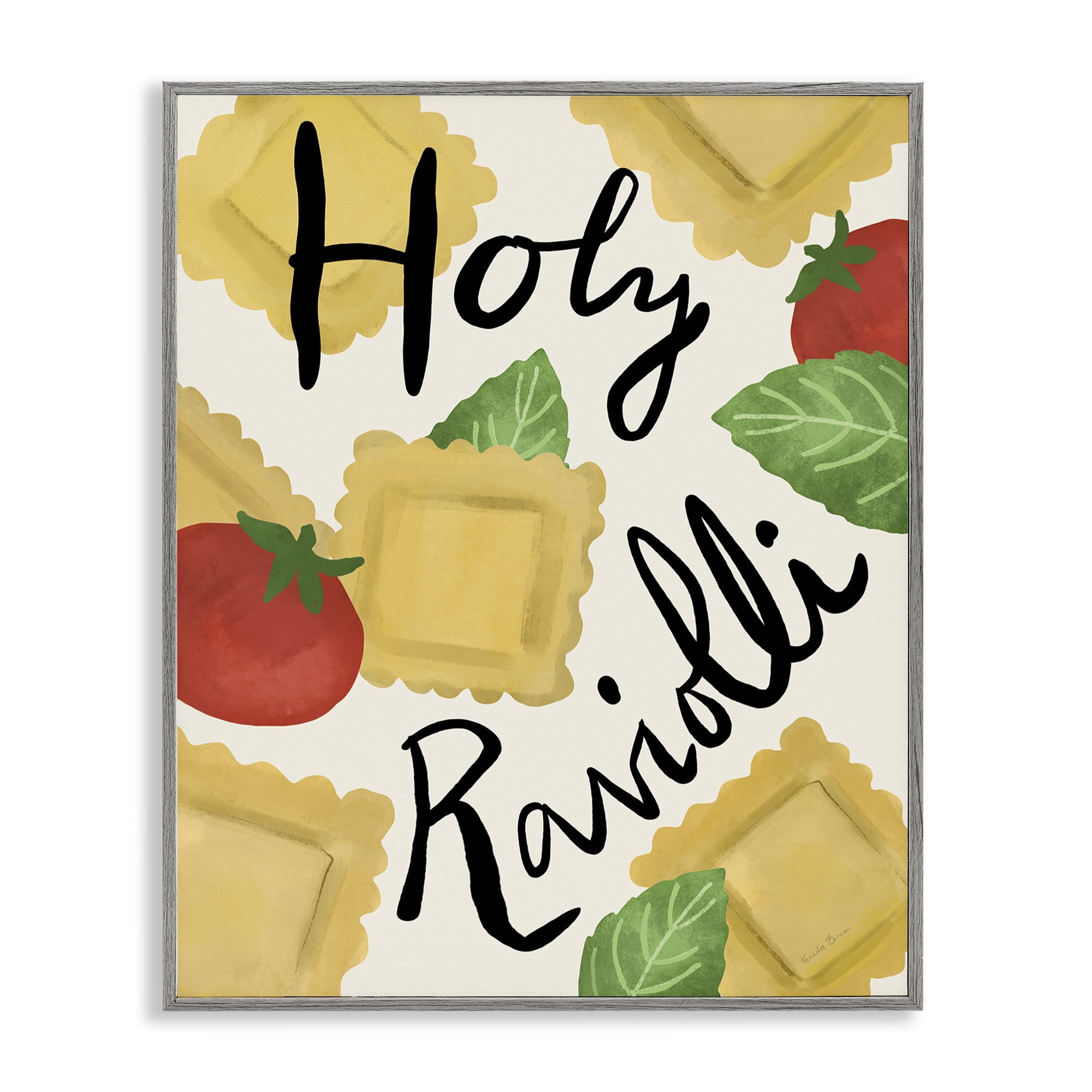 Stupell Industries Funny Holy Ravioli Food & Beverage Painting Gray Framed Art Print Wall Art, 24 x 30