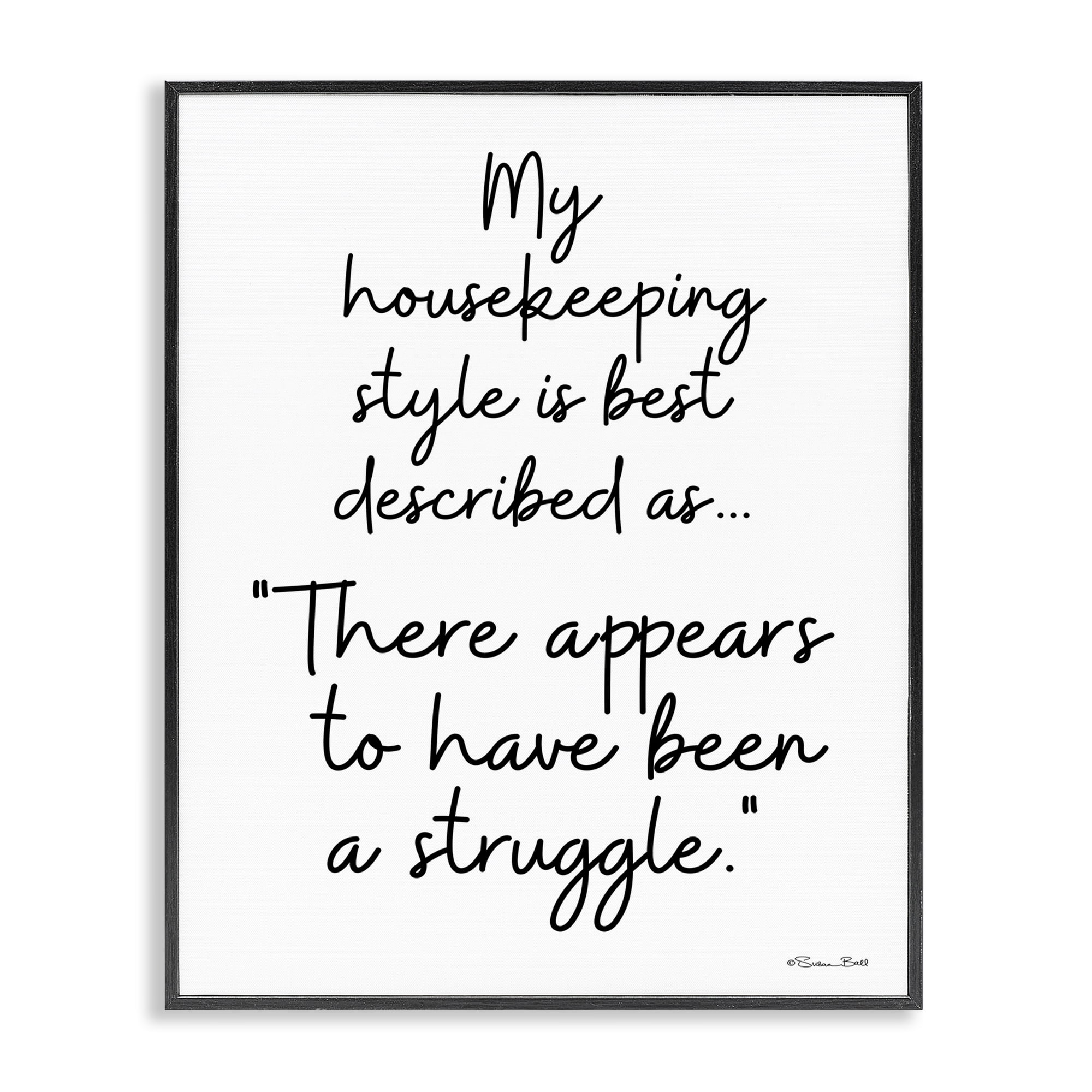 Stupell Industries Funny Housekeeping Struggle Novelty Painting Black Framed Art Print Wall Art, 24 x 30
