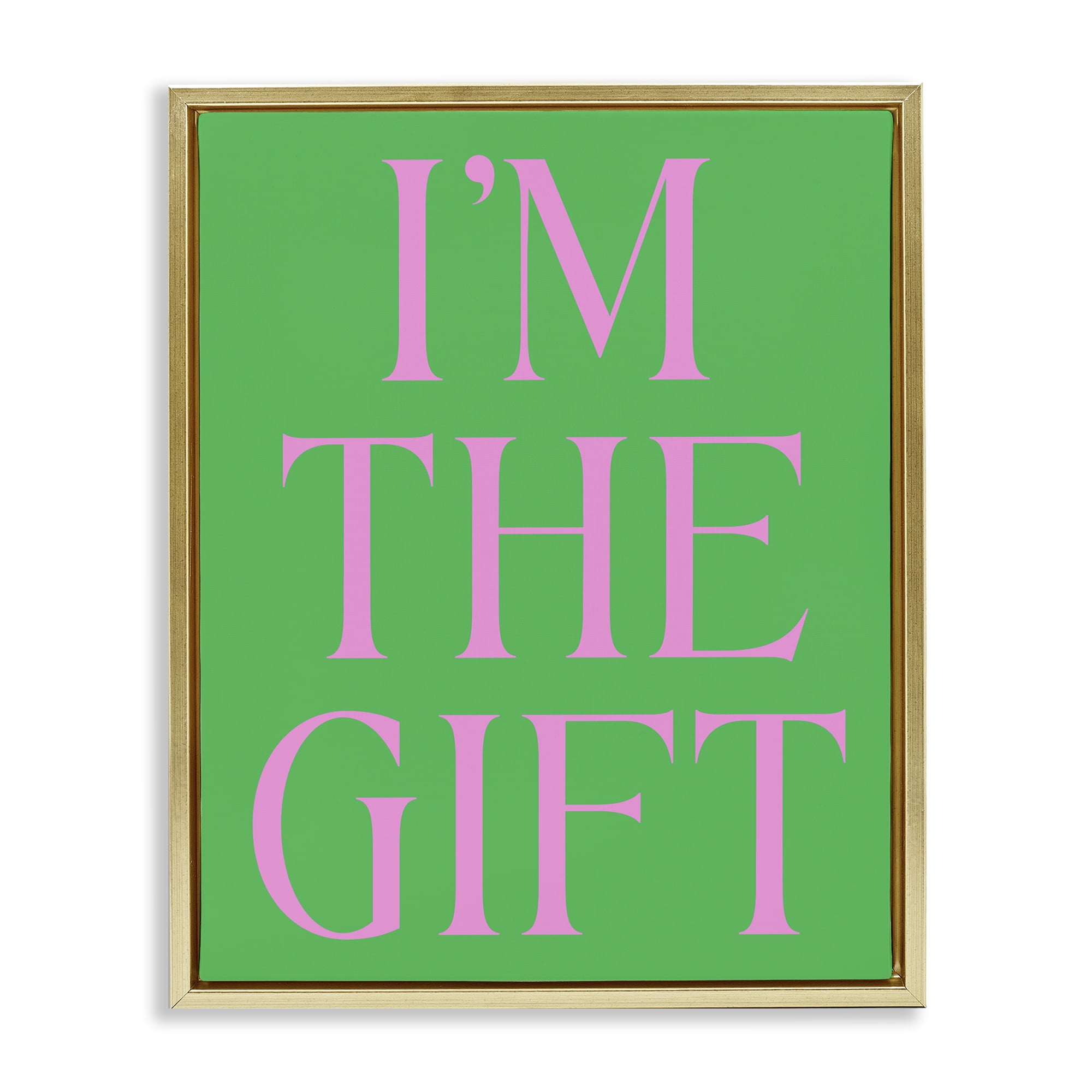 Stupell Industries Funny I'm The Gift Holiday Painting Gold Floater Framed Canvas Art Print Wall Art, 25 x 31