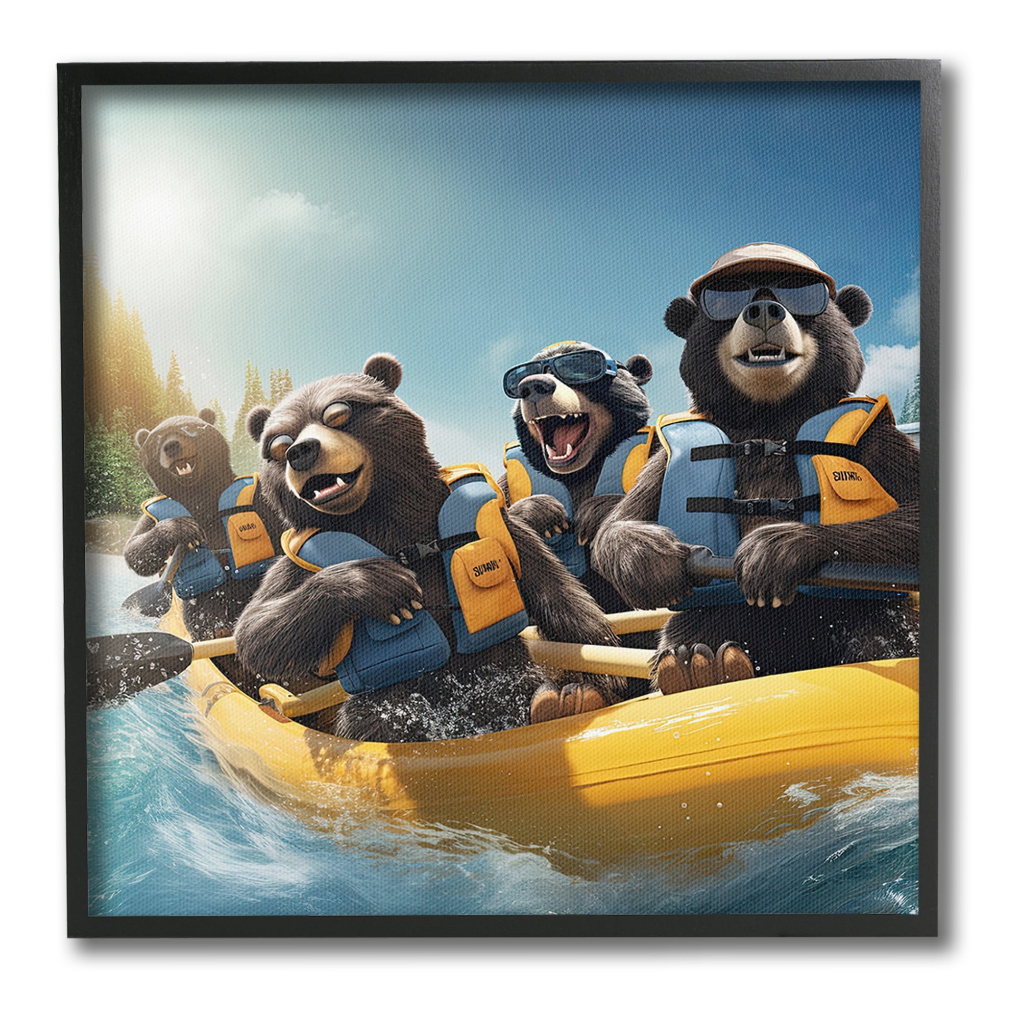 Stupell Industries Funny Kayaking Bears Animals & Insects Painting Black Framed Art Print Wall Art, 17 x 17