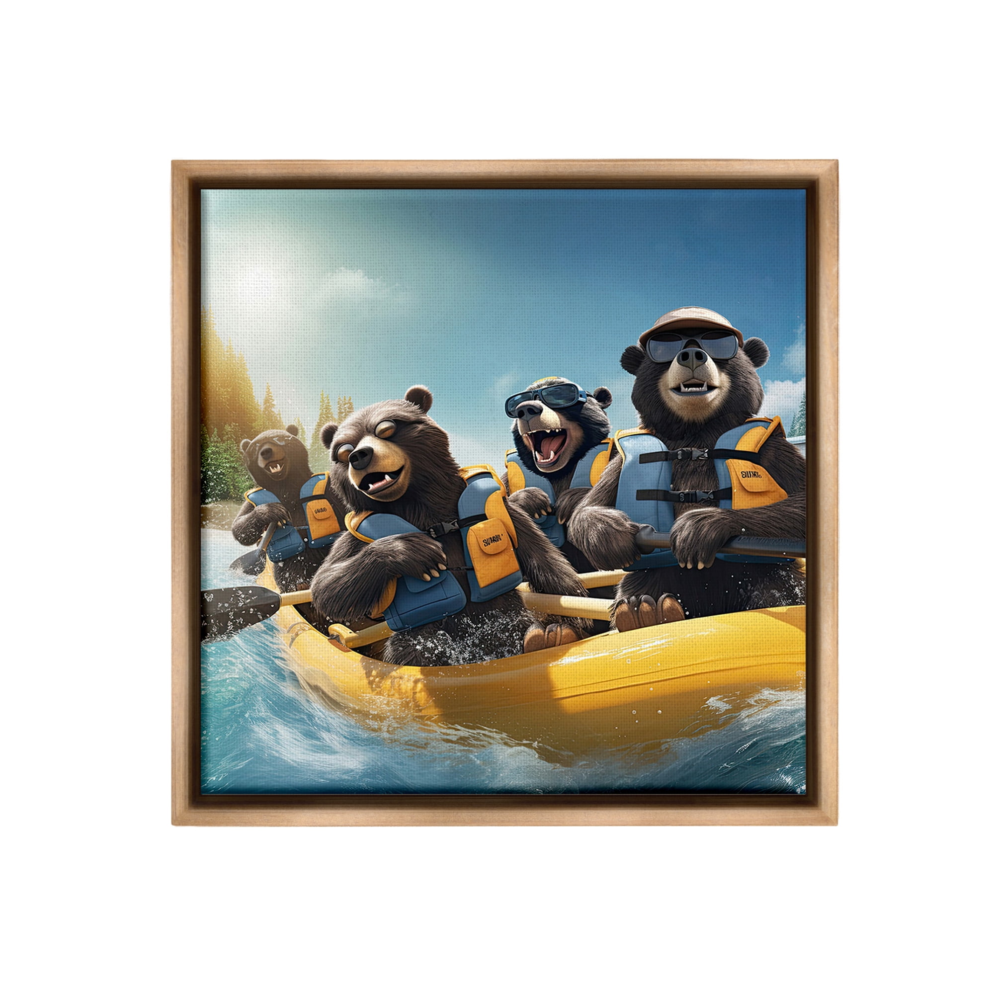 Stupell Industries Funny Kayaking Bears Animals & Insects Painting Brown Floater Framed Canvas Art Print Wall Art, 25 x 25