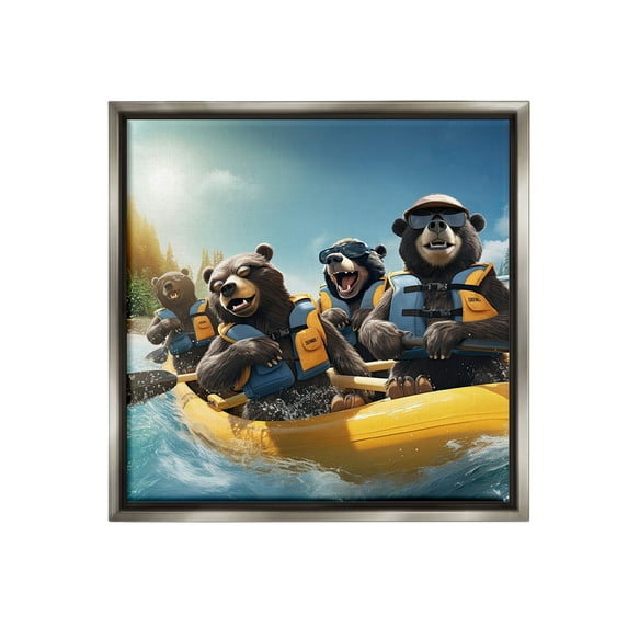Stupell Industries Funny Kayaking Bears Animals & Insects Painting Gray Floater Framed Canvas Art Print Wall Art, 25 x 25