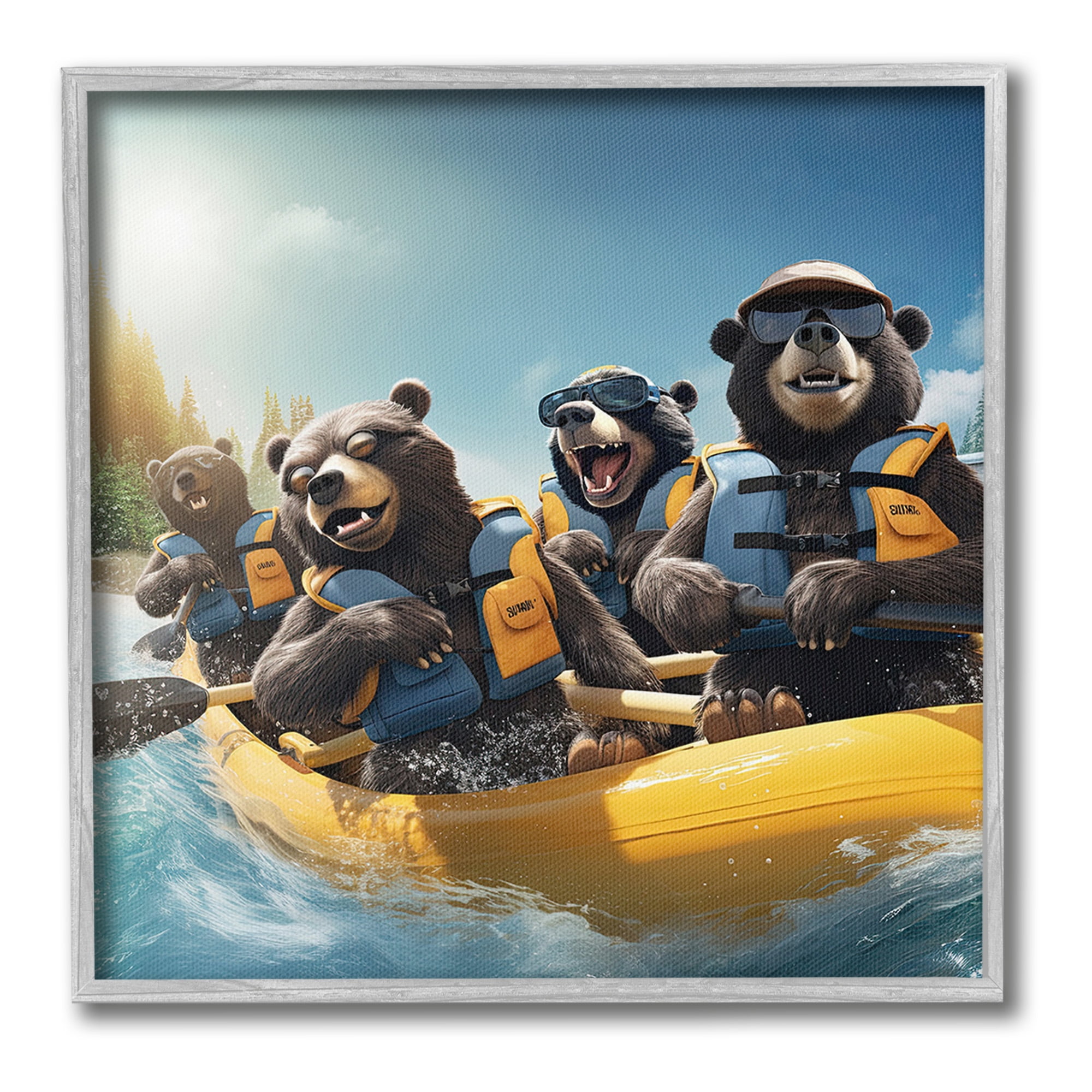 Stupell Industries Funny Kayaking Bears Animals & Insects Painting Gray Framed Art Print Wall Art, 12 x 12