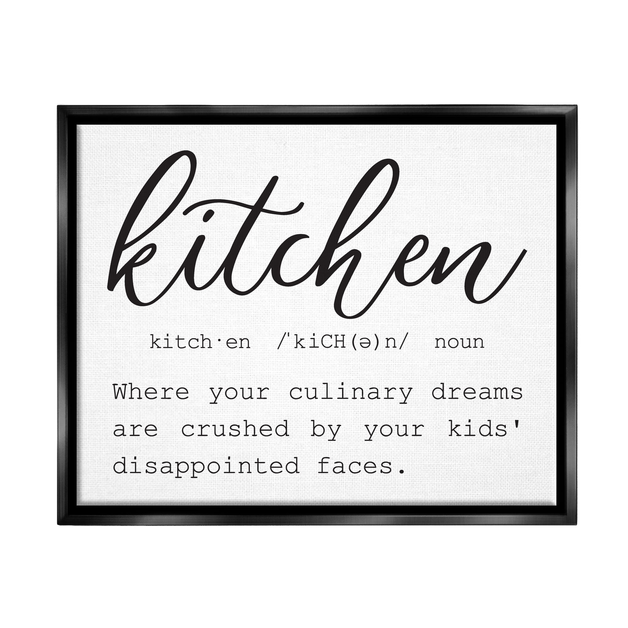 Stupell Industries Funny Kitchen Phrase Definition Cooking Typography Graphic Art Jet Black Floating Framed Canvas Print Wall Art, Design by Lettered and Lined
