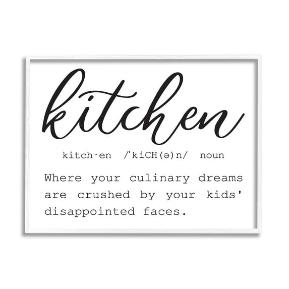 Stupell Industries Funny Kitchen Phrase Definition Cooking Typography Graphic Art White Framed Art Print Wall Art, Design by Lettered and Lined