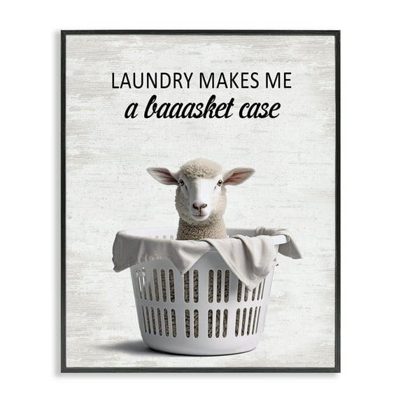 Stupell Industries Funny Lamb Laundry Basket Quotes and Sayings Painting Black Framed Art Print Wall Art, 11 x 14